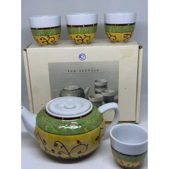 Pier 1 Other - VTG PIER 1 EARTHENWARE & Pacific Rim Ceramic Lemon Tea Pot & 4 Mugs